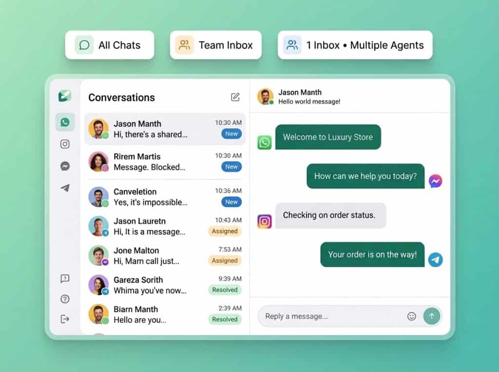 Modern messaging app interface with chat conversations and notifications.