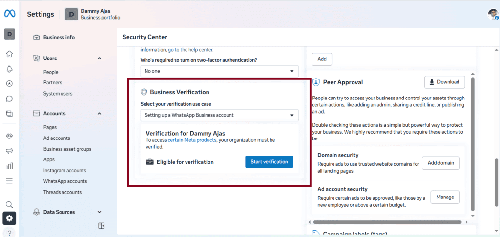 how to complete Facebook business verification